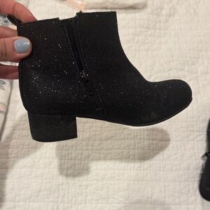 Girls' Black Glitter Ankle Boot with Side Zip